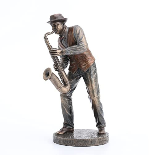 Veronese Design Jazzband-Saxophonisten-Figur, 19,5 cm, Bronze-Finish