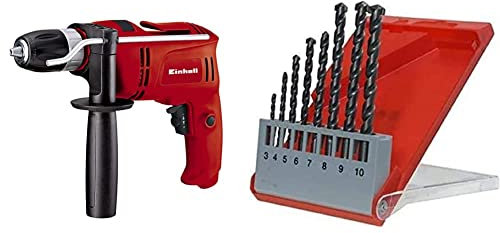 Einhell Taladro percutor atornillador eléctrico con cable - TC-ID 650 E. 650 W, 240 V, 2600 RPM + KWB 49038900 - Estuche con brocas de piedra de 3-10 mm, 8 piezas