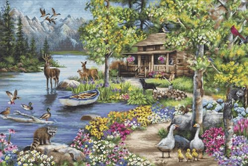 Luca-S Cross Stitch Kit Gold - Cabin By The Lake, B2410