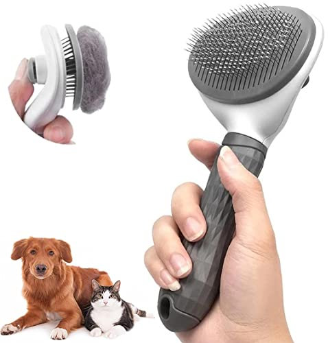 Evabris Cepillo para Perros y Gatos, Quitapelos Mascotas Antiestres, Peine Perro Gato con pelo Corto y Largo, Recoge Pelos mascotas, Rascadores Repelentes de Insectos y Parásitos (Gris)