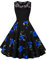 AXOE Women Vintage Dresses 1950s for Summer Rockabilly Midi Sleeveless Black with Blue Roses F3B, Plus UK Size 20-22, 4XL