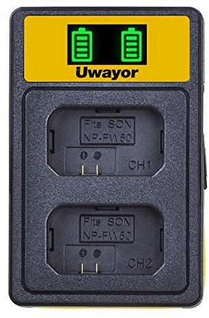 Uwayor NP-FW50 Kit de chargeur USB double fente pour appareil photo Sony A6000 A6500 A6400 A6300 A5000 A5100 A7 A7II A7SII A7 /S2 A7/2 A7RII A55 A510 RX10 RX10 0II