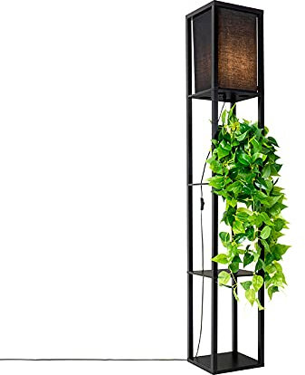 Qazqa Smart led Modern Stehleuchte, Stehlampe - Stojan - Schwarz, Rechteckig, Holz, inkl. 7W LED-Lampe, 2700K - 6500K, dimmbar, 159cm, Ideal als Küche lampe, Schlafzimmerlampe, Wohnzimmerlampe und