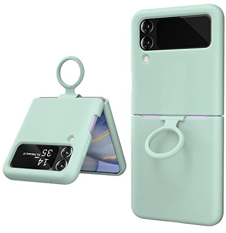 OHLIGIA Samsung Galaxy Z Flip 4 Liquid Silicone Case with Ring Protective 3 Layer Shockproof Phone Cover with Anti-Scratch Soft Microfiber Lining for Galaxy Z Flip 4 5G (2022) (Light Green)