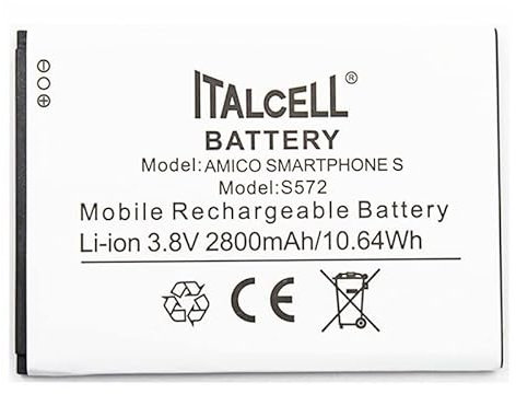 BATTERIA ITALCELL COMPATIBILEPER BRONDI AMICO SMARTPHONE S MODEL: S 572 BATTERIA LI-ION 3.8V 2800mAh