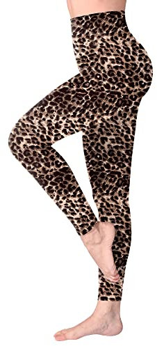 SINOPHANT Leggings Damen High Waist - Blickdicht Leggins mit Bauchkontrolle für Sport Yoga Gym(1 Leopard,S-M)