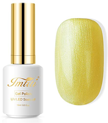 Gel Nail Polish, Imtiti 1 Pcs 15ml Pearl Lemon yellow Color Soak Off LED Long-Lasting Nail Gel Polish Nail Art Starter Manicure Salon DIY at Home, 0.5 Fluid Ounces
