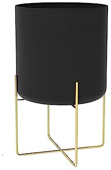 WUUISDNX Gold Pflanzenständer mit Topf Mode Multifunktionaler Bodentyp Sukkulentenhalter Regal Nordischer Stil Metallpflanzer, Schwarz