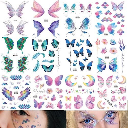 LEMONSTONE 12 Stück Schmetterling Tattoo, Tattoo Schmetterling, Temporary Tattoos, Engelsflügel Tattoo, Wasserdichte Schmetterling Aufkleber Tattoos für Geburtstagsfeier Karneval