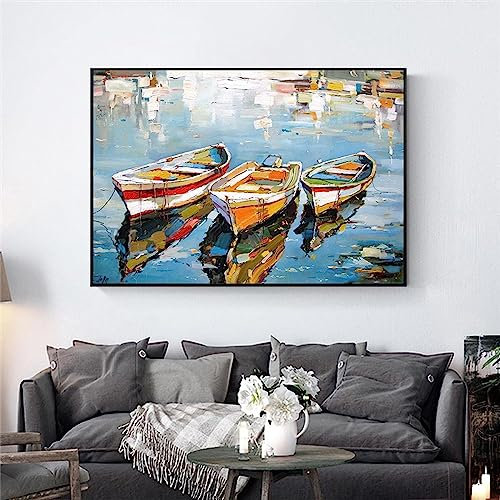 MHLCMG Abstrait Bateaux Affiche Mer Paysage Toile Tableau Art Peintures Decoration Murale pour Salon Chambre Tableau Decoration, sans Cadre (50X70CM)