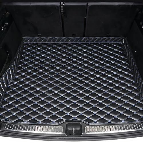 FENOQ Auto Leder Kofferraummatten Für Skoda Karoq 2018-2023, Passgenaue Hohe Seite Kofferraumwanne Schutzmatten Allwetter Kratzfest Teppich Innere ZubehöR,E/Black-Blue