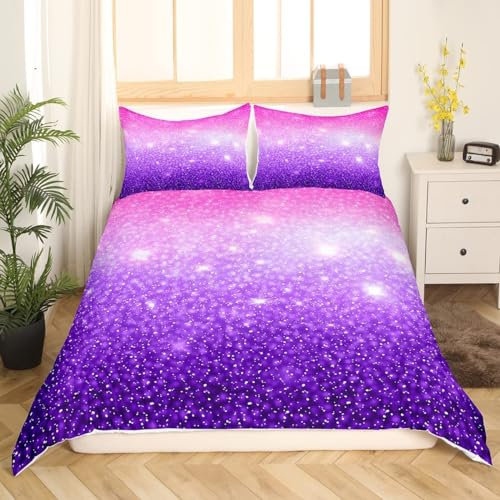 GIENDI Bettwäsche 135x200 3teilig Bettbezug - Lila Traum Bettwäsche Sets/Kinderbettwäsche mit Reißverschluss, Rosa Lila Sternenhimmel-Thema Mikrofaser Bettbezug 135x200cm + 2 Kissenbezug 80x80cm