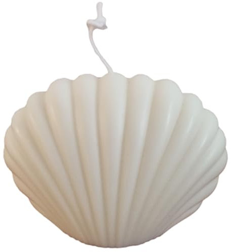 kerzenschule - Handgemachte Muschelkerze Kerze aus Rapswachs (Naturwachs) „Groß“ (6x9x5cm) - Deko Kerzen in Weiß - Muschel Kerze handgefertigt mit Baumwolldocht - Dekokerze in Muschelform (128g)
