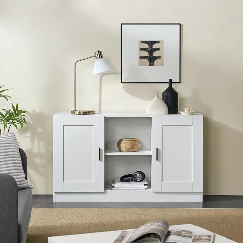 [en.casa] Sideboard Spøttrup Beistellschrank Wohnzimmerschrank Kommode mit 2 Türen und 2 offenen Ablagen Standschrank Fernsehtisch 120x30,5x70cm Weiß