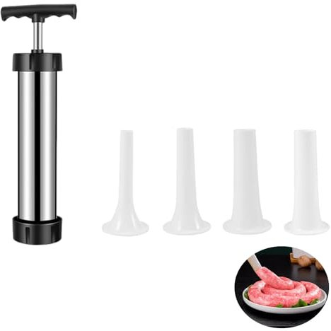 Xinlie Macchina per Insaccatrice Manuale Strumento per Riempire Le Salsicce Insaccatrice per Salsiccia con 4 Imbuto per Salsiccia,per Carne Riempitrice per Salumi Manuale,per Salsicce Cucina Domestica