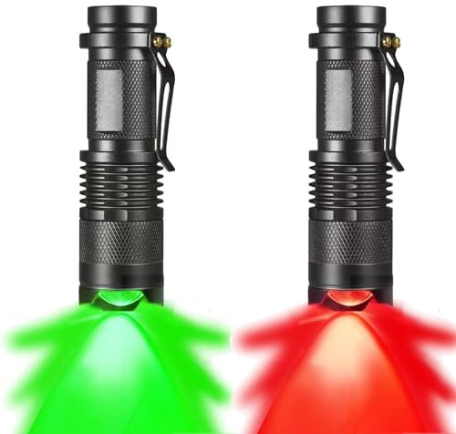 MODOAO Lot de 2 lampes de poche LED zoomables étanches avec clip, 3 modes d'éclairage pour camping, pêche de nuit, chasse, randonnée, vision nocturne, astronomie, urgence et transport quotidien (r+g)