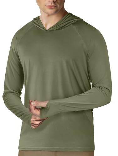 Mens UPF 50+ Sun Protection Hoodie Shirt Long Sleeve Rash Guard Fishing Outdoor Running Sun UV Shirts Lightweight Quick Dry, Snow Green, 3XL