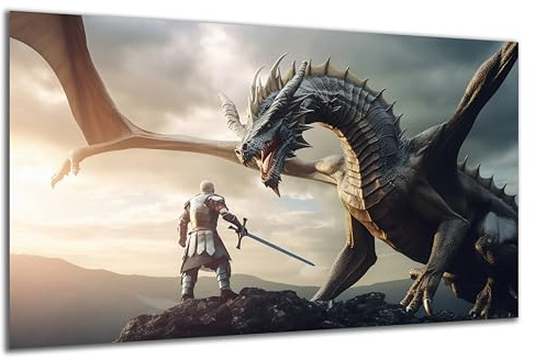 DARO Design - Wand-Bild auf 6mm HDF 40x30 cm Ritter und Drache Schwert - Wand-Deko Bilder Geschenk