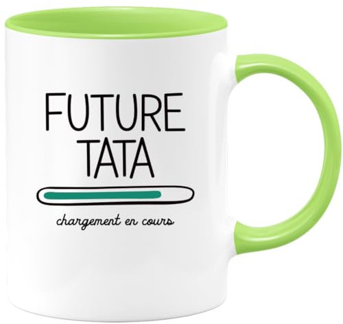 quotedazur Café-Croissant - Mug Personnalisé Tasse Cadeau Original Humour Noël Future Tata 2025 Chargement En Cours - Vert/Céramique