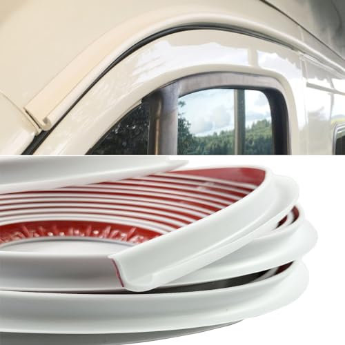 WDragon RV Rain Gutter PVC Plastic Roof Rain Diverter for Felolion Car Vans and RVs Boat,J Shape Drip Rail Trim Molding Adhesive Backing and Flexible (White1, 2.5Meters/8.2Ft)