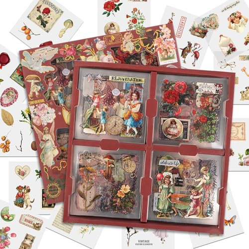 MXTIMWAN 100 Fogli Scrapbooking Kit,Stickers Vintage Aesthetic,Adesivi Decorativi Scrapbooking,Stickers Bullet Journal Fai da Te,Stickers Scrapbooking Journaling Impermeabili,Junk Journal Adesivi