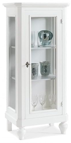 Mar.c.a. Design - Vitrine für Wohnzimmer aus Pappelholz Nussbaum dunkel oder weiß matt mit Holzablagen und Seitenwänden aus Glas - Arte Povera Made in Italy - Maße 60 x 40 x 131 h (Weiß matt)