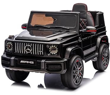 FINOOS Coche electrico para niños Mercedes G63 AMG 24V 4X4 Licencia con Control Remoto, 4 Potentes Motores, 2 + 1 Velocidad/Sistema de Suspensión/Bocina/LED/Música/USB (Negro XL 24V)