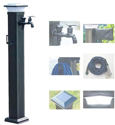 Colonne à Eau De Jardin Chargement Solaire, Fontaine Exterieure de Jardin, Fontaines Extérieures en Alliage D'aluminium avec Robinet et Pistolet Pulvérisateur(104cm/41in)