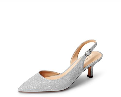 DREAM PAIRS Scarpe da Donna con Tacco a Spillo, Punta Chiusa, Décolleté Basse, Slingback Donna da Sposa e Festa,Size 39,Argento Glitter,SDPU2454W