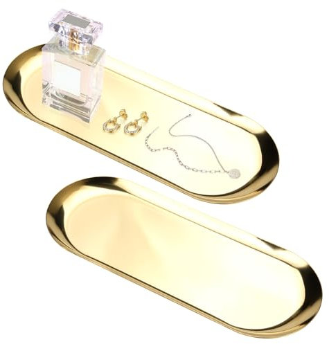 2 Pezzi Vassoio Decorativo, 30cm Vassoio Oro, Vassoio Portaoggetti, Piatto Dell'oro, Vassoio Caffe Vassoio Oro per Dessert Cosmetici Profumi