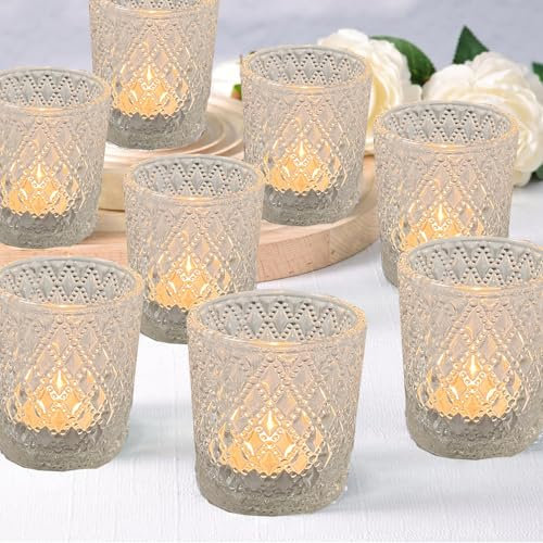 Glas Teelicht-Kerzenhalter Satz von 8, Votivkerzenhalter für Tisch Centerpiece, Glas-Kerzenhalter-Set für Hochzeit, Haus, Party-Dekoration (Klar)