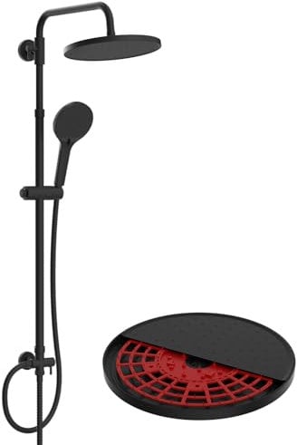 Hibbent Miscelatore per Doccia Auto-Pulente, Sistema di Rubinetto per Doccia Rotondo in Acciaio Inossidabile con Tubo, Soffione e Doccetta in ABS, Nero