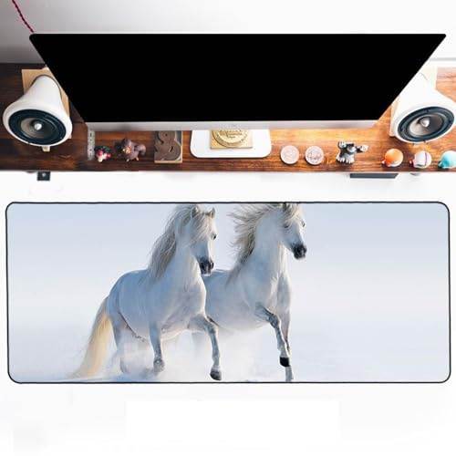 Hixingo Tapis de Souris XXL/XL/L, Tapis de Souris Gamer, 3D Série sur Les Chevaux Tapis Souris avec Bords Cousus, Tapis de Souris en Base Antidérapante Convient (Cheval Blanc,1200x600x3mm)