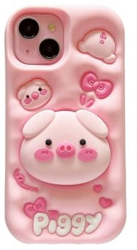 Unichthy Compatible with iPhone 12 Pro Max Case for Kids Girls 3D Cartoon Soft Silicone Cover |Cute Pink Piggy Kickstand| Animal Character Funny Shockproof Protective Skin for iPhone 12 Pro Max