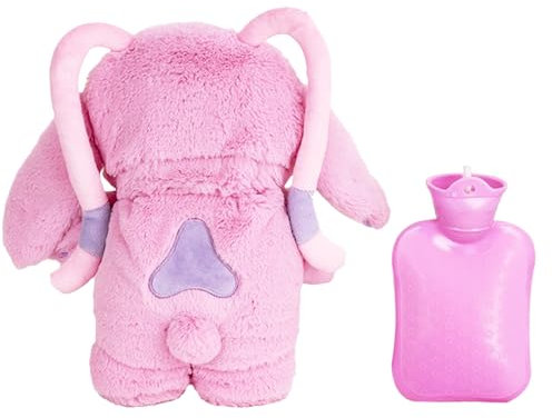 Xerteam Fluffy Cartoon Wärmflasche, Wärmflasche Kinder, Wärmflasche kuscheltier, Kuscheltier Wärmflasche Warmhalten Wärmflasche Rosa für Geschenk für Kind Familie & Freund