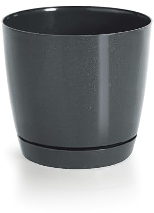 DIKEL Pot de fleurs - Diamètre : 24 cm - Hauteur : 22 cm - Cache-pot en plastique avec surface brillante - Pot de fleurs au style minimaliste moderne pour un intérieur élégant - Anthracite