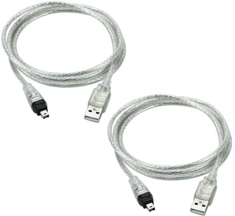 2 Pcs Firewire to USB Adapter, IEEE 1394 4 Pin to USB Converter Cable, Male Firewire Cable, 1.5M iLink Converter for Sony DCR-TRV75E Mini DV D8 Digital Video Cameras No Video Capture Function