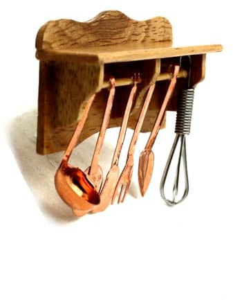 Wandregal aus Holz Maßstab 1zu12 Puppenhaus Regal Miniatur Holzmöbel mit aufgeklebten Küchenhelfern EIN Küchenregal 1:12 von Gutshof Vision