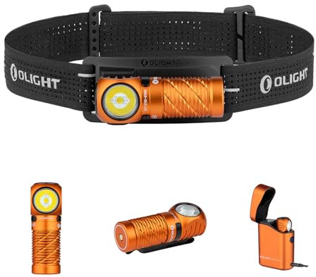 OLIGHT Perun 3 Mini Kit LED Stirnlampe 1250 Lumen wiederaufladbare Kopflampe mit 5000 mAh Ladecase, 60 Tage Akkulaufzeit, 5 Weißlicht- & 3 Rotlicht-Modi, Ideal für Camping, Angeln, Notfall Orange