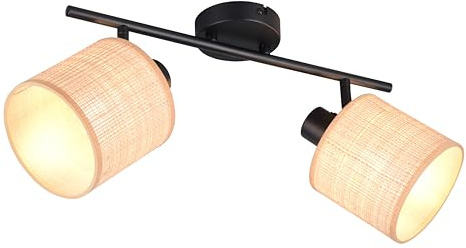 Reality Leuchten Spotleuchte Aimee R81852036, Metall Schwarz matt, Schirm Bast naturbelassen, exkl. 2x E27