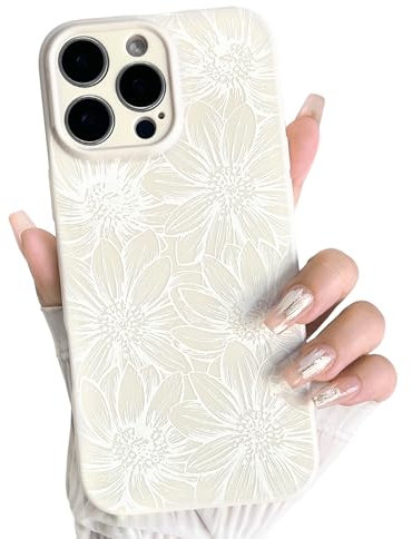 NITITOP Compatible with iPhone 16 Pro Phone Case Cute Flower Floral for Women Girls Sunflowers Pattern Aesthetic Slim TPU Silicone Full Camera Shockproof Protective Cover - White