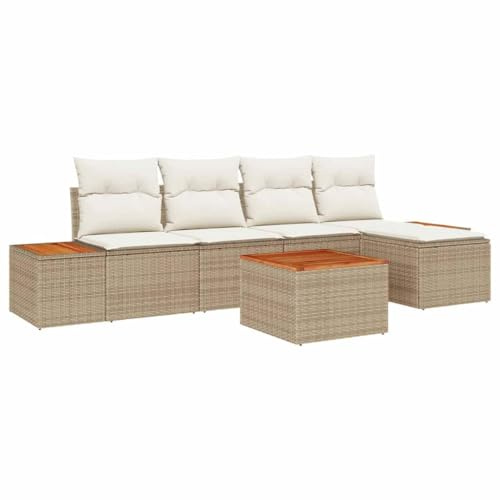 vidaXL Garten-Sofa-Set mit Kissen 6 pcs Beige Poly Rattan, Stylische, Moderne, modulare Garten-Sofaset, wetterfest und perfekt für eure Entspannung im Freien