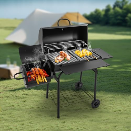 Holzkohlegrill mit Thermisches Netz & 3 Grillnetze Outdoor Holzkohlegrill für draußen von inne 10 Personen Schwarzer Holz kohlegrill für Picknicks, Partys (39x34cm + 31.5x31cm Ofen Grill Net)