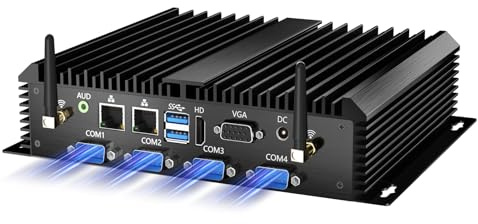 Kinupute Industrial Mini PC, Desktop Fanless Computer Core i7-5500U 2.4-3.0GHz, Win-10 Pro, 16G RAM, 512G SSD, Dual LAN, 6xCOM RS232, 4xUSB 3.0, HDMI/VGA Ports, Auto Power On, Full Metal Case
