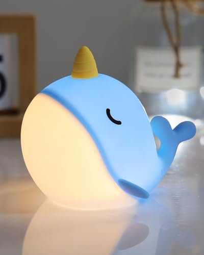 Fuloon Wal Nachtlicht für Kinder - Wiederaufladbare LED Nachtlampe mit 7 Farben - Weiches Silikon Baby Nachtlicht mit Touch Steuerung & Timer, Süße Kinderzimmerdeko für Jungen und Mädchen