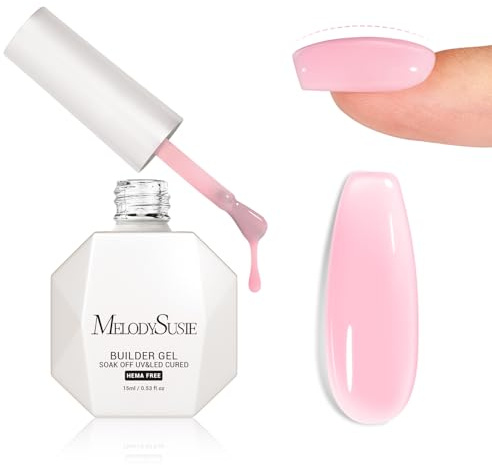 MelodySusie Hema Free Pink Builder Nail Gel for Nails Thickening, 0.5 Fl Oz, Soak Off UV Extension Gel, Nail Art Design Salon DIY Manicure at Home for Women H1604