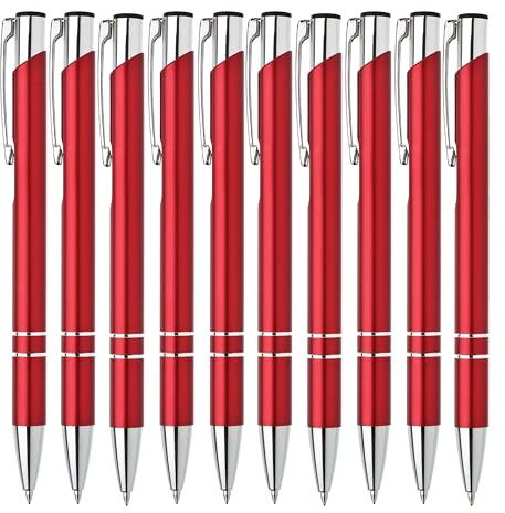 Lemina® Metall Kugelschreiber 10er Set Hochwertige Blaue Tinte Premium Kullis für Büro Schule und Haushalt (Rot)