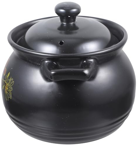 DOITOOL Olla para Guisar de Barro Cerámico 4 Litros Negra con Tapa Resistente a Ácidos y Álcalis Retención Térmica Uniforme para Estufa Adecuado para Sopas y Guisos Caseros