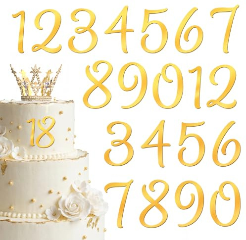 20 PCS Acrylic Number Cake Topper, Gold Shiny Large Numbers 0-9 Number for Cakes, Acrylic Cake Numbers DIY Handmade Christmas Cakes Sign Decorations for Birthday Party Wedding Anniversary Cupcake