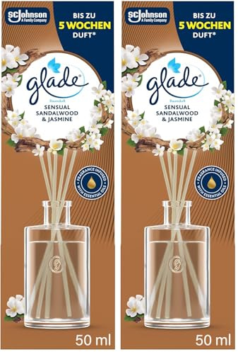 Glade Raumduft Diffuser, Für Zuhause und das Badezimmer, Mit natürlichen Ölen, Sensual Sandalwood & Jasmine, Hält 5 Wochen, 50 ml (Packung mit 2)